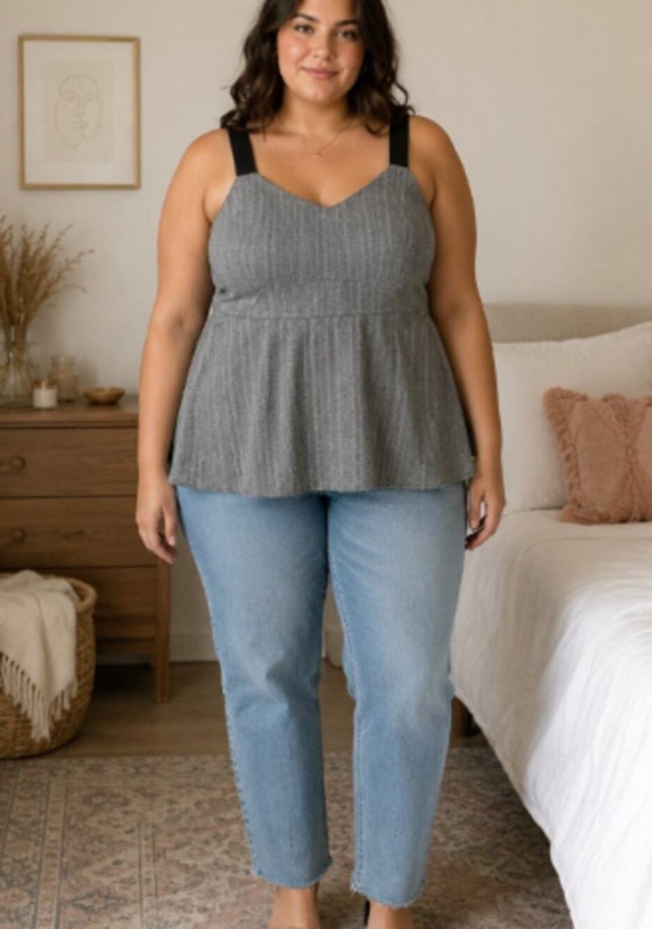 Torrid Size 0 Herringbone Babydoll Tank Top Black White
